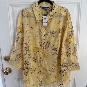 Karen Scott Yellow Dotted Swiss Woven Shirt 3X